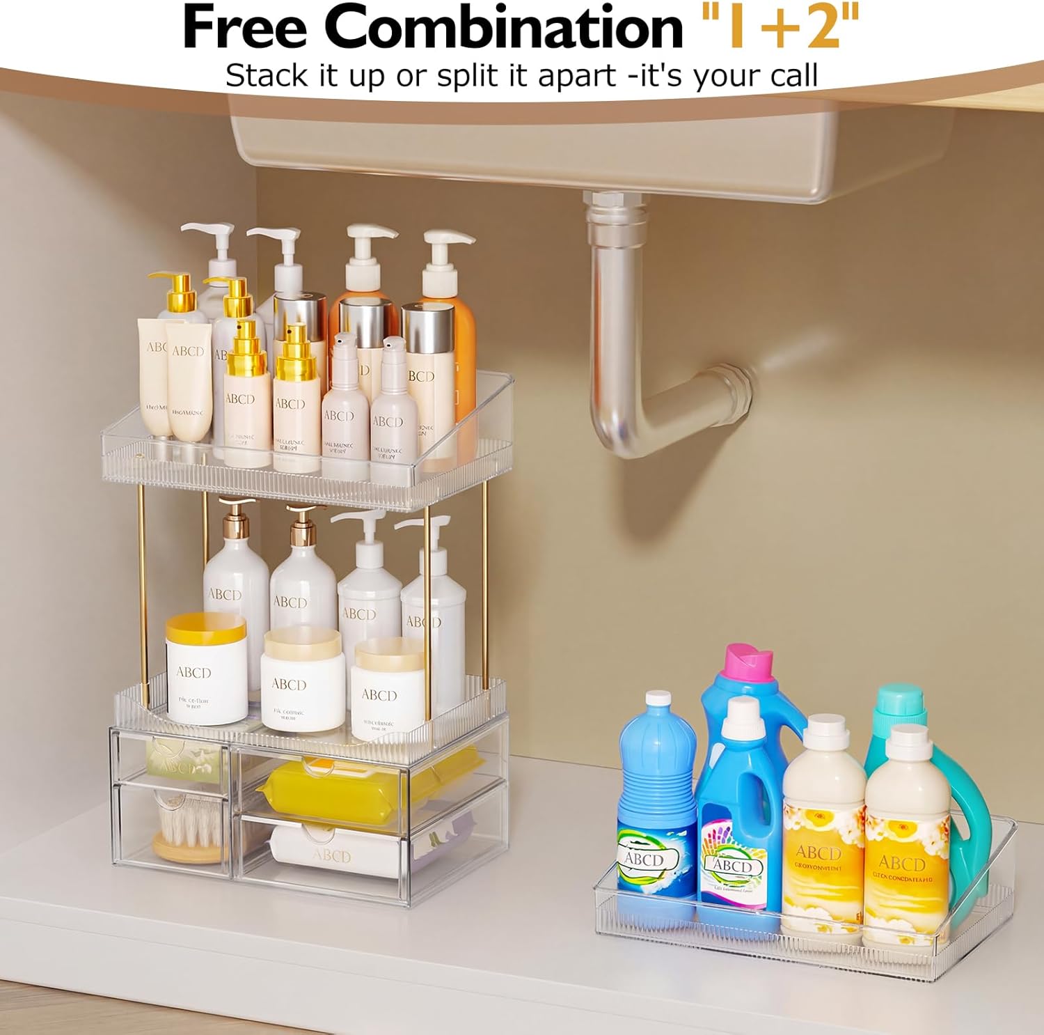 SNSLXH 4 Drawers Makeup Organizer - 4 Tier Makeup Storage, Cosmetics Organiser, Ideal for Cosmetic, with Drawers for Countertop, Bathroom, Office Supplies, Dresser Transparent Clear