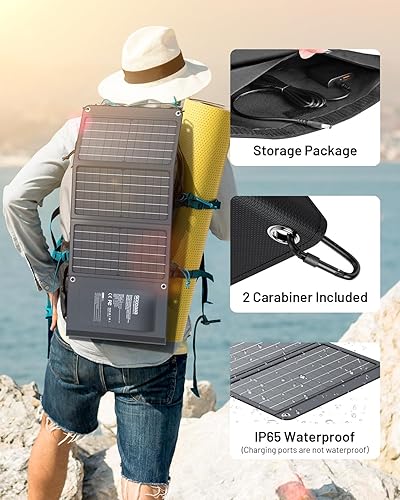 Miniatura 6 de GOODaaa Panel solar portátil de 30 W con tres salidas, cargador solar plegable USB QC 3.0 de carga rápida, paneles impermeables IP65 para