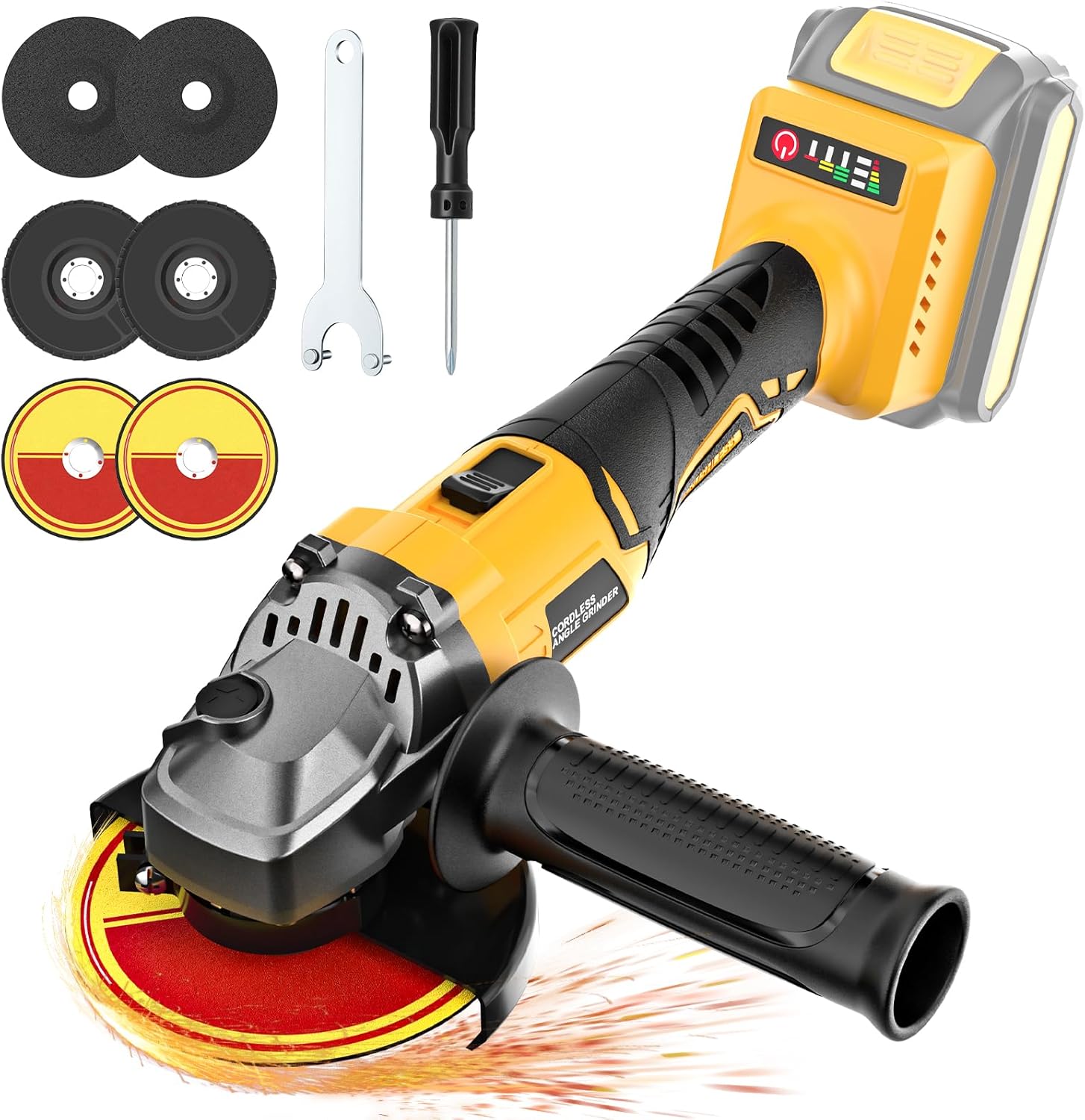 Cordless Angle Grinder for De-Walt 20V Battery, Max 9000RPM 4-1/2"/5" Brushless Grinder Tool, 3 Variable Speed & Slide Lock Switch, Power Grinder for Cutting Grinding Polishing (Tool Only)