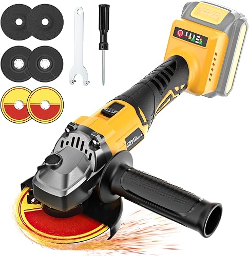 Cordless Angle Grinder 4-1/2" compatible with DeWalt 20V Battery, 9000RPM Brushless Grinder Tool, 3-Speed & Slide Lock Switch, Power Grinder for Cutting Grinding Polishing (Tool Only)