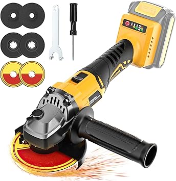Cordless Angle Grinder 4-1/2" compatible with DeWalt 20V Battery, 9000RPM Brushless Grinder Tool, 3-Speed & Slide Lock Switch, Power Grinder for Cutting Grinding Polishing Tool Only