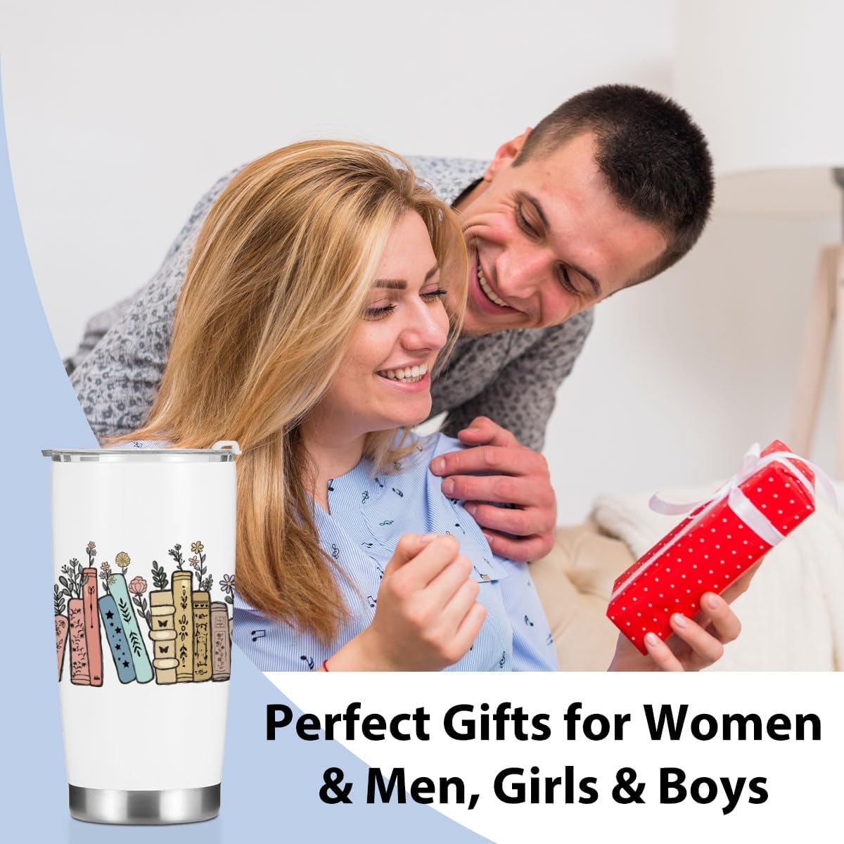 Book Lovers Gifts, Tumbler, Cute Stainless Steel Coffee Mug with Lid, 20 oz Insulated Thermal Cup Birthday Christmas Reading Book Accessories, Librarian Gifts for Women Men Her Teacher Bestie - Image 3