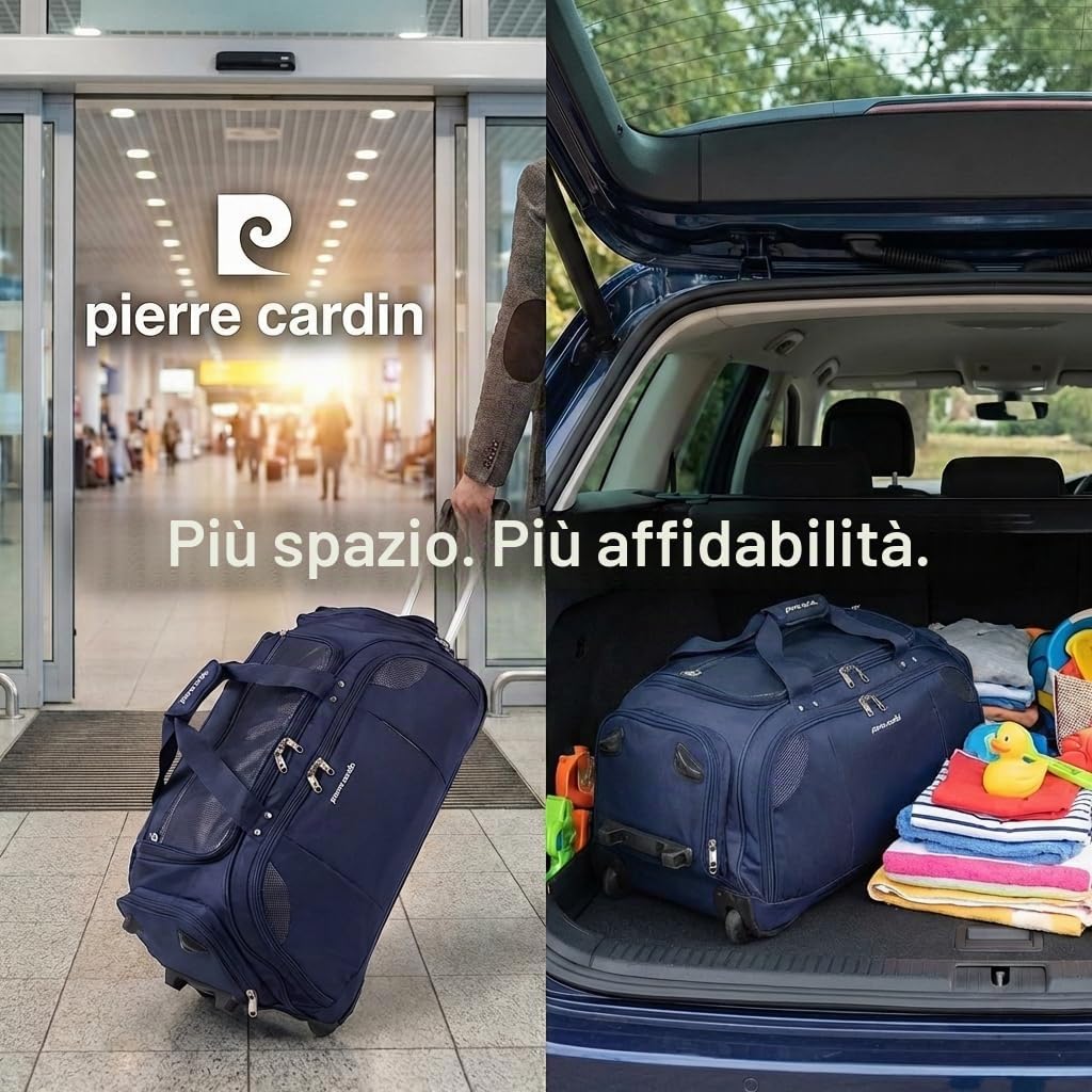 Pierre Cardin CL769 - Borsone leggero e grande con rotelle, resistente alle sollecitazioni, con rotelle e opzioni di trasporto, borsa da viaggio con ruote, Nero, Medium Navy 26", Custodia a rullo