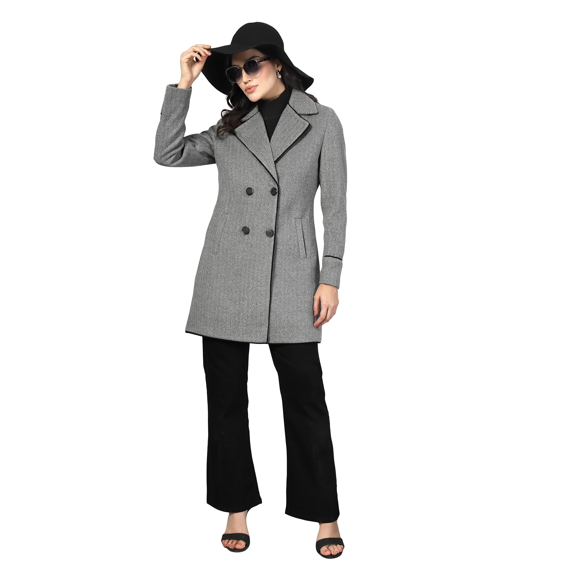 Notched Lapel Single-Breasted Overcoat Black-image-26