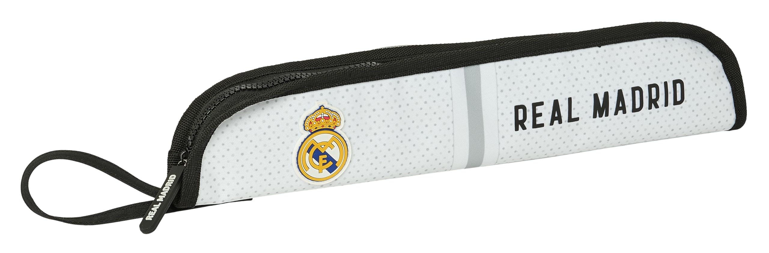 REAL MADRID 1ª EQUIPACIÓN 24/25 - Portaflautas, Portatodo, Calidad y Máxima Resistencia, Flauta, Instrumento Musical, 37x2x8 cm, Color Blanco/gris