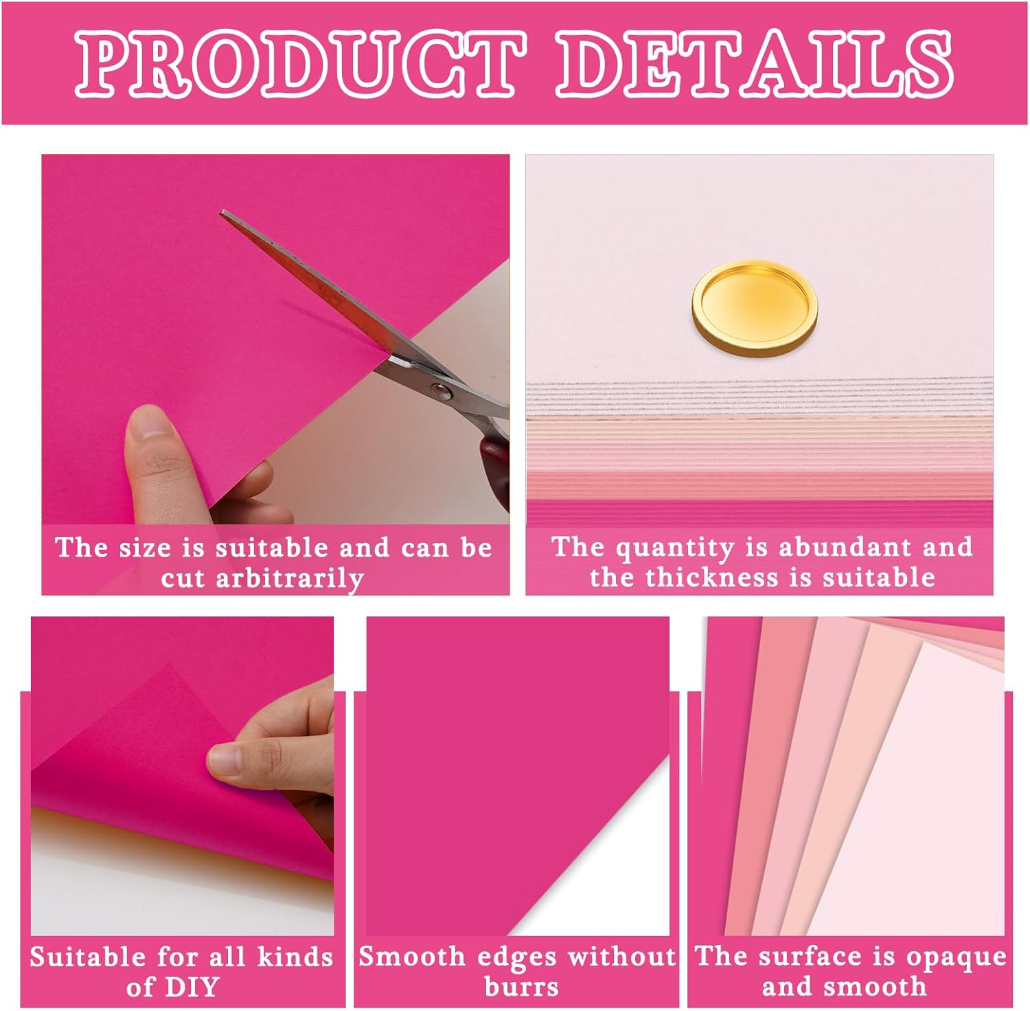 Whaline 50 Sheets 8.5 x 11 Inch Assorted Valentine Card Stock Paper 5 Pink Colors Solid Core Scrapbook Paper for Wedding Print DIY Crafts Making Supplies, 65lb