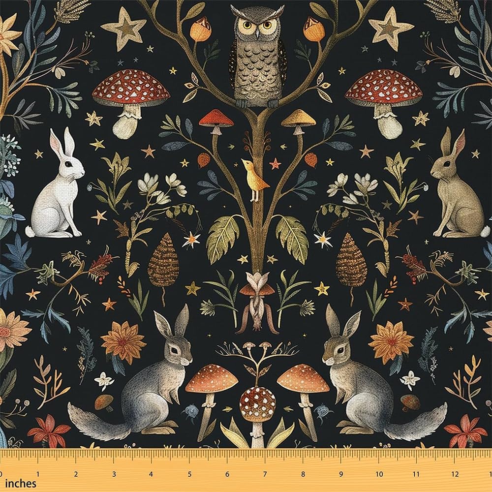 Loussiesd Wild Botanical Waterproof Outdoor Fabric for Chairs Animals Fabric by The Yard Decor Mushroom Upholstery for Chairs Microfiber Floral Reupholstery Decor 1 Yard (L92*W150cm)