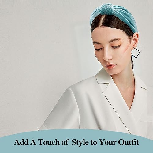 Miniatura 4 de BEGOOD Diadema anudada para mujer, diadema anudada para mujer, color turquesa, diademas anchas a la moda para mujer, turbante de invierno,