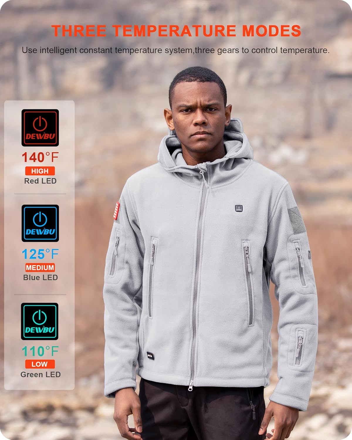 DEWBU Heated Jacket Polar Fleece with 12V Battery Pack Soft Fleece Electric Heating Hoodie for Men - Image 4