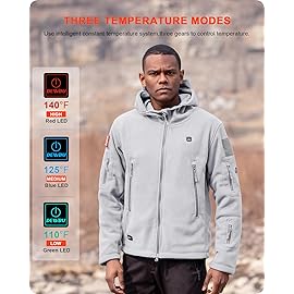 DEWBU Heated Jacket Polar Fleece with 12V Battery Pack Soft Fleece Electric Heating Hoodie for Men, Heather Grey, 2XL