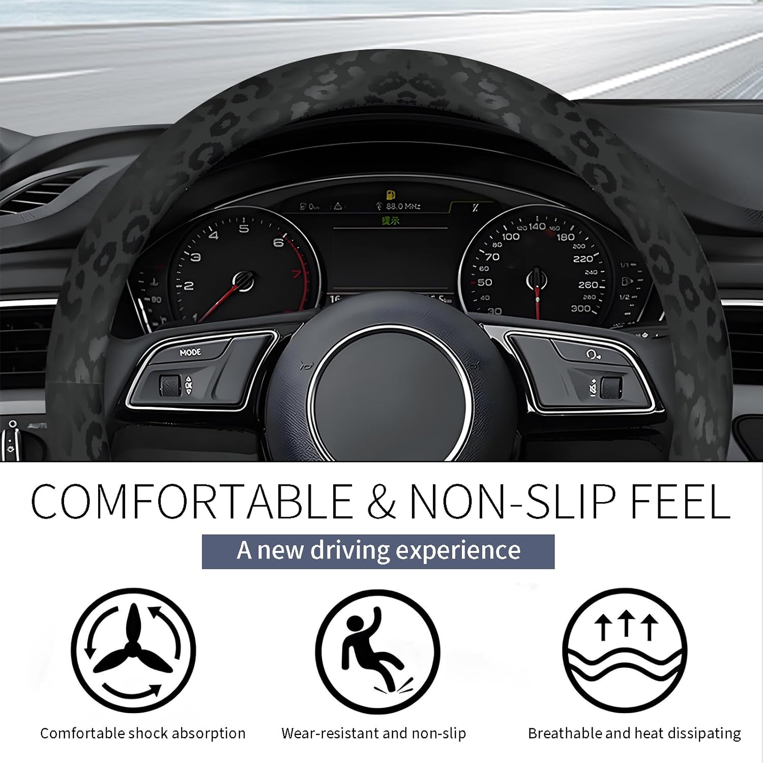 Steering Wheel Covers for Car, Truck, and SUV, Cute Non-Slip Breathable Elastic Steering Wheel, Car Accessories, Universal 15 Inch Leather Cover for Men Women Black Leopard Print - Image 3