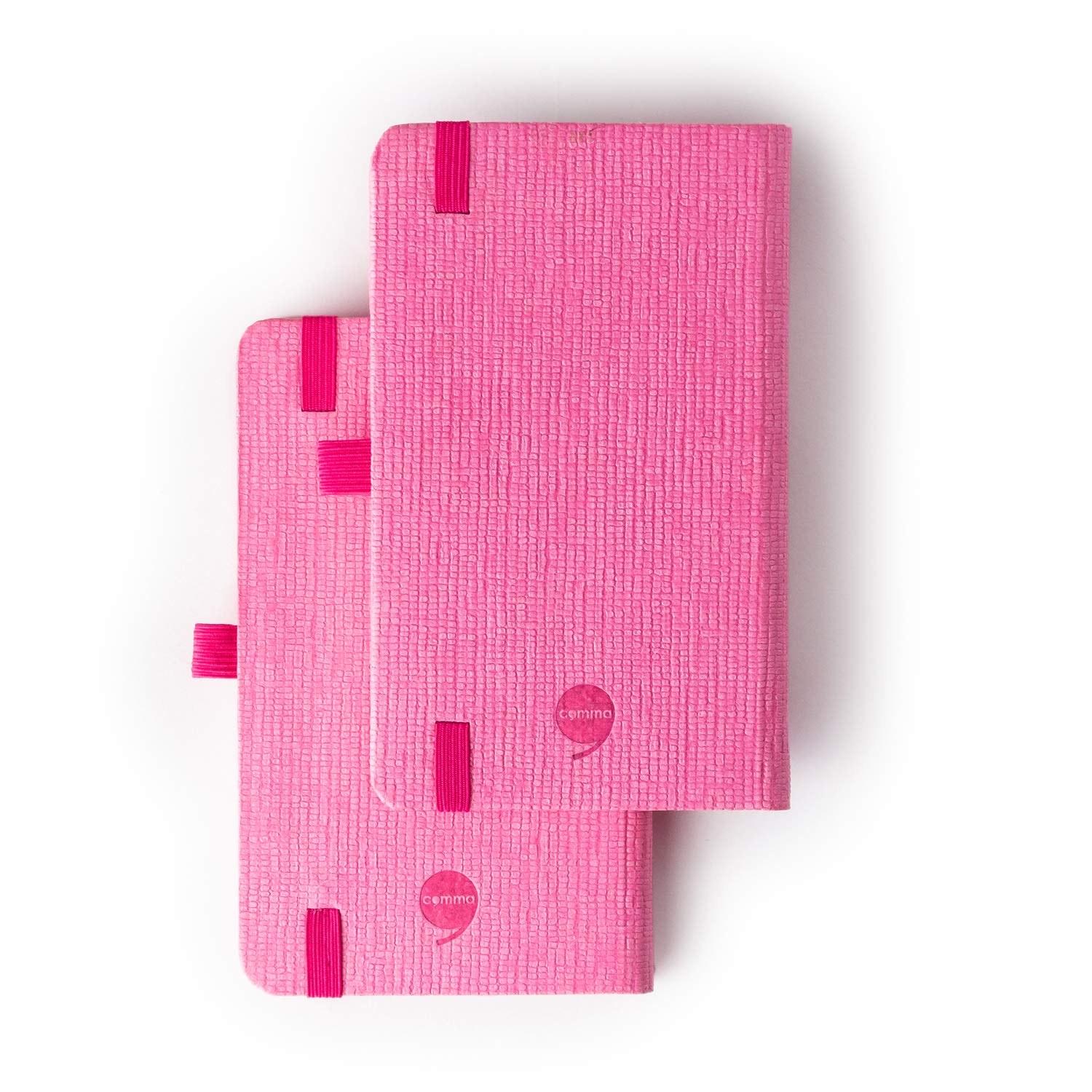 COMMA Abaca - Taccuino tascabile formato A6, rilegatura rigida, con chiusura a elastico, 192 pagine, carta ombreggiata naturale 80 g/m², copertina ruvida, confezione da 2, colore: rosa e rosa