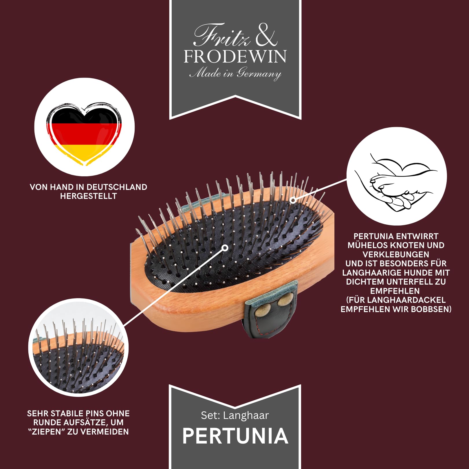 Fritz & Frodewin Hundebürsten-Set "Langhaar" | Premium Hundehaarbürsten | Fellbürsten | Für die tägliche Pflege | FSC zertifiziertes Holz | Gratis Bürstenreiniger | 100% Made in Germany