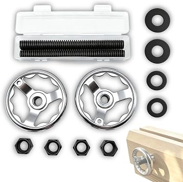Moxon Vise Hardware Kit, Bench Vise Screw Kit with 8 Inch ACME Threaded Rods, Hex Nuts & Washers 2 Large + 2 Small, Heat-Treated Alloy Steel 45HRC, Black Oxide Finish for Woodworking Workbe