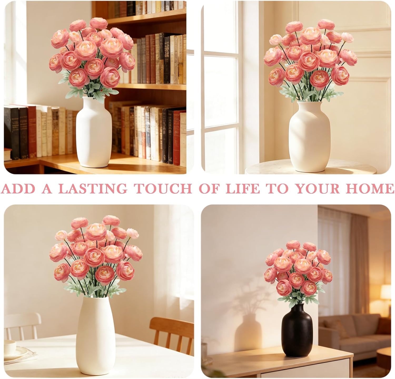 Artificial Silk Peony Fake Flowers,6PCS Artificial Faux Peonies Bulbs with 24 Silk Heads for Indoor Outdoor DIY Bouquets Wedding Centerpieces Home Decoration