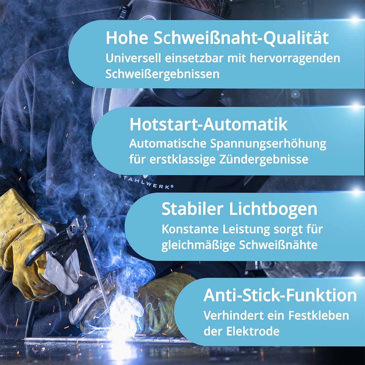 STAHLWERK Elektroden-Schweißgerät ARC 200 MD Digital – MMA (E-Hand) & Lift-TIG (DC) bis 200 A, flexibel einsetzbar ohne Gas, ARC-Force, Hotstart, Anti-Stick, Smartkühlung & Überhitzungsschutz
