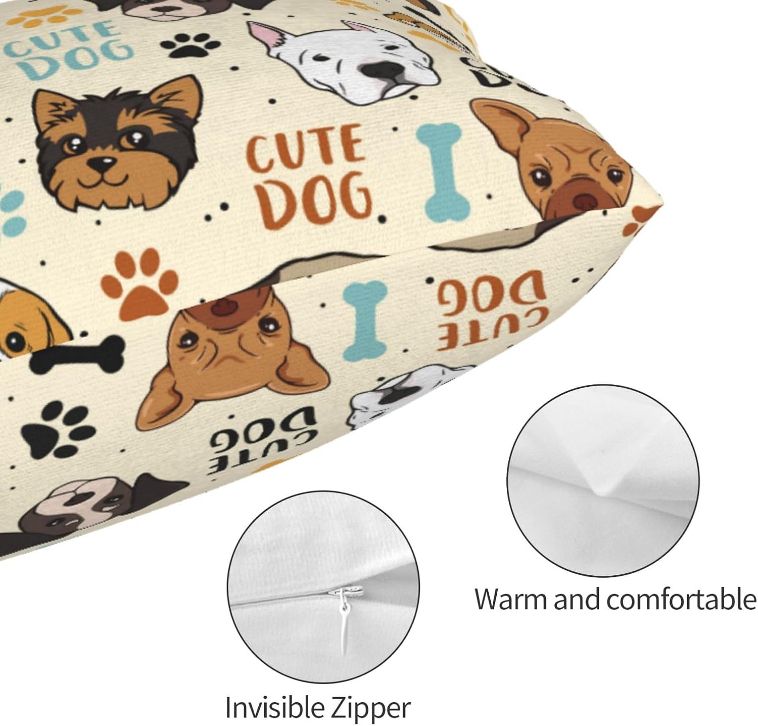Cute Dog Pillow Cases 20x30 Inches - Soft Premium Pillow Covers with Hidden Zipper, Standard Size Decorative Dog Print Bedding Accessories for Kids Adults - Image 3