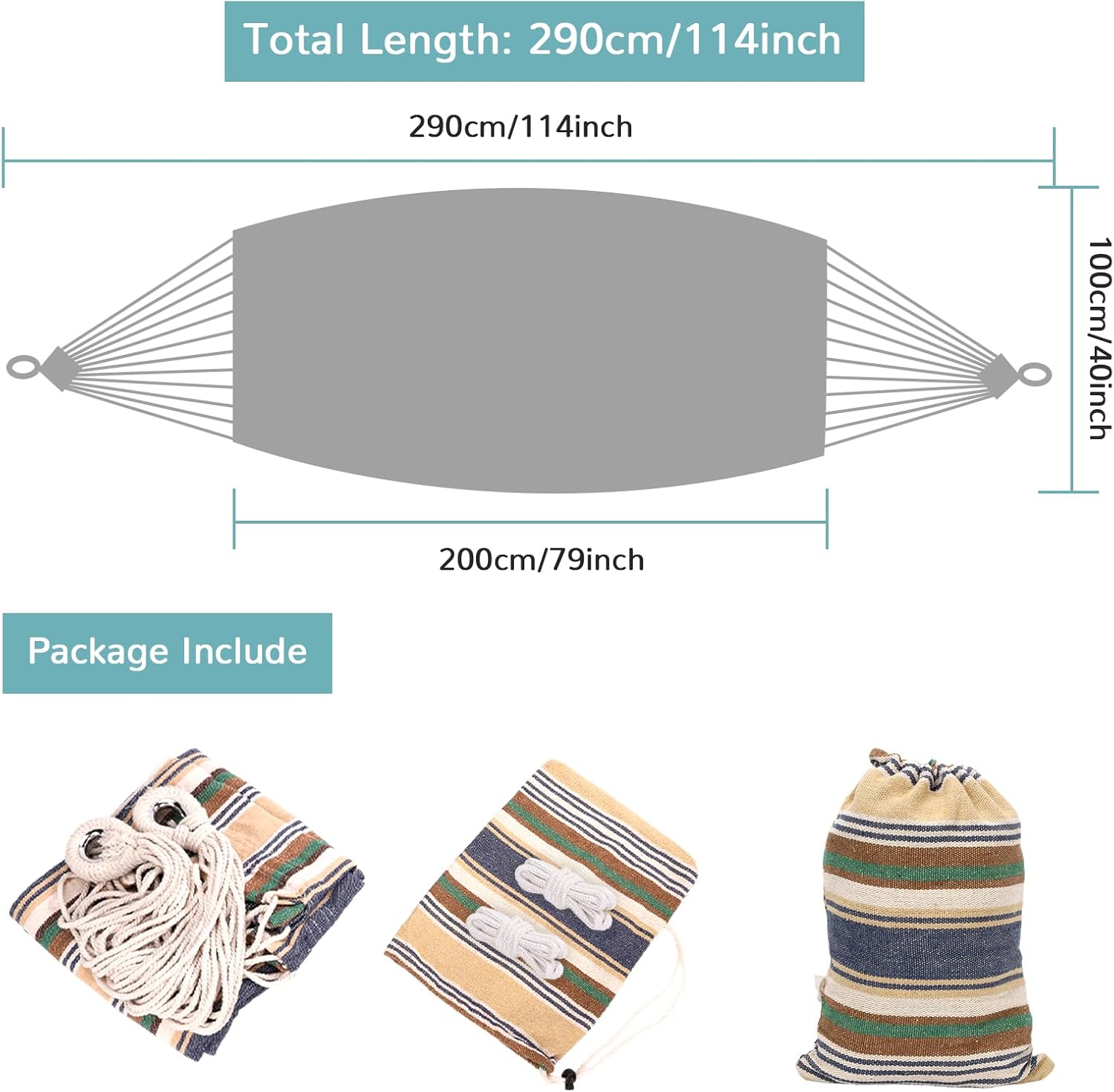 Hammock with Tree Straps Portable Canvas Hammocks with Carry Bag 500 lbs Colorful Camping Hammock Without Stand for Backyard Outdoor Indoor Hiking Beach Patio Garden