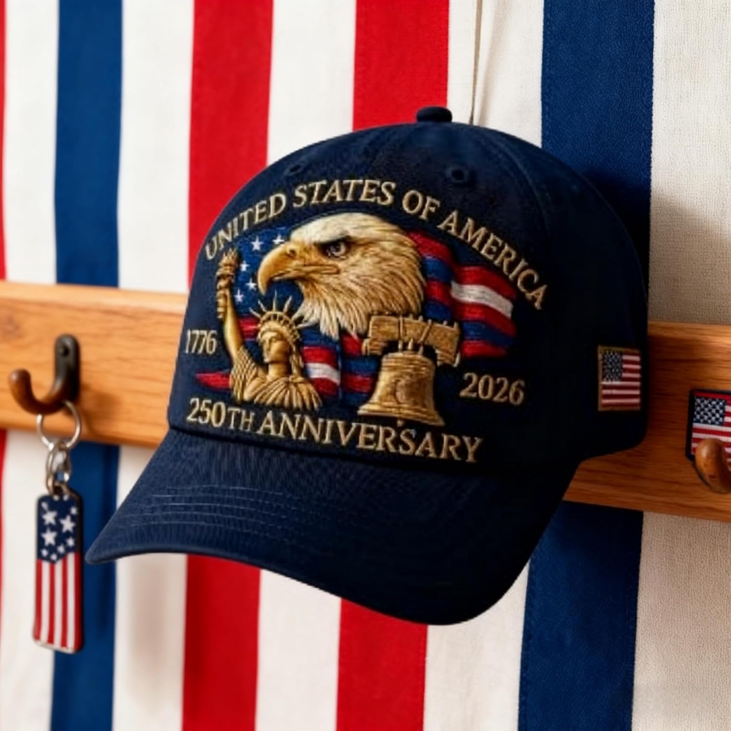 250th Anniversary USA Hat - Bald Eagle Embroidery Patriotic Baseball Cap, Eagle & Liberty 250 Year American Anniversary Hat - Image 7