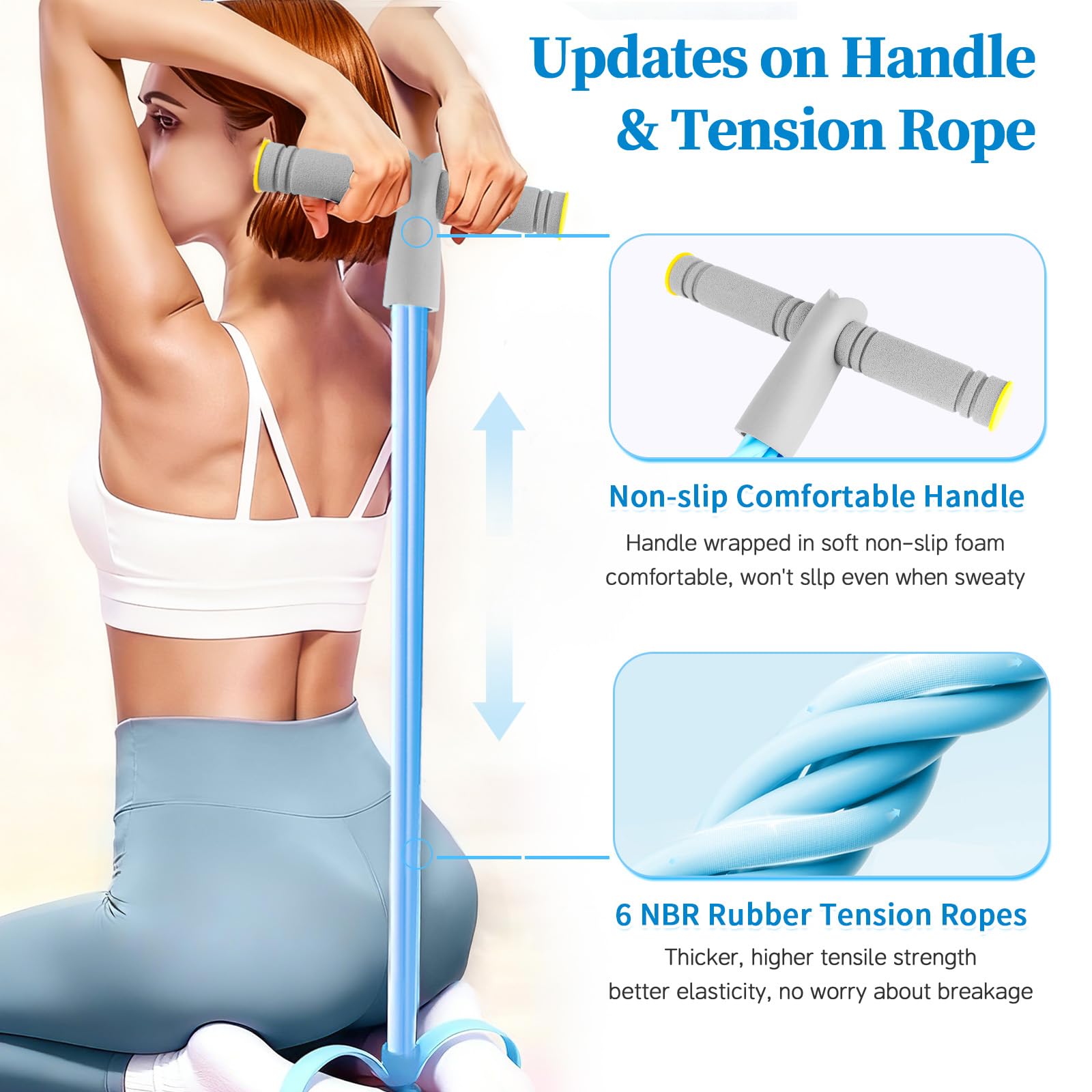 Pedal Resistance Bands with Handles, Durable 6-Tubes Multifunction Pedal Resistance Band, Natural Rubber Foot Pedal Resistance Bands, Fitness Resistance Bands for Abdomen, Waist, Arm, Leg — view 3
