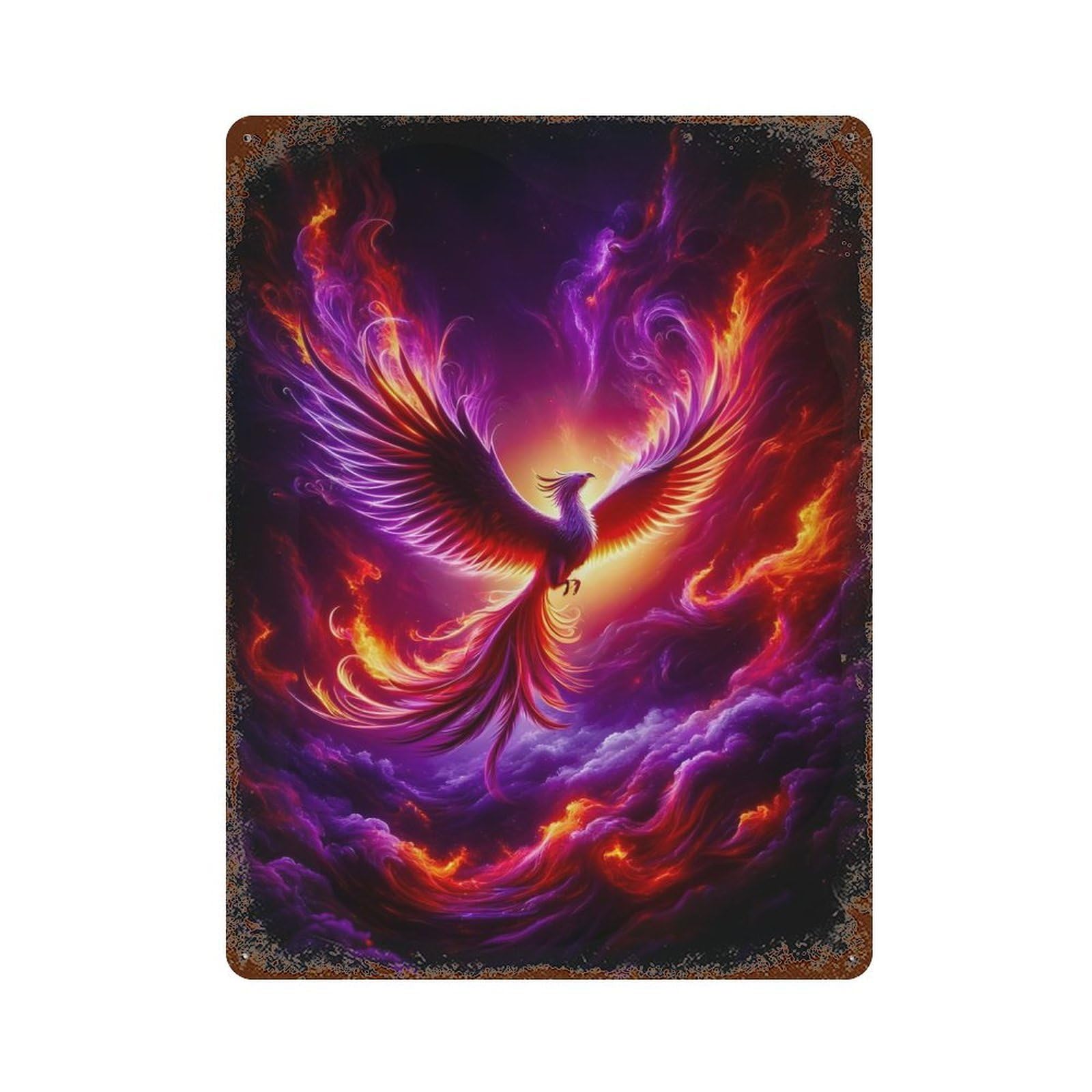 Rust Effect Red And Purple Phoenix Distressed Metal Wall Sign 15.7"x11.8", Decorative Metal Wall Art for Living Room, Hallway And Home Decor