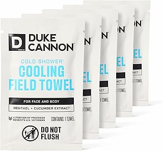 Duke Cannon Cold Shower Cooling Field Towels - 15 Individually Wrapped Towels - Men's Face and Body Wipes - Made with Menthol & Aloe - Instant Refresh Travel Pack