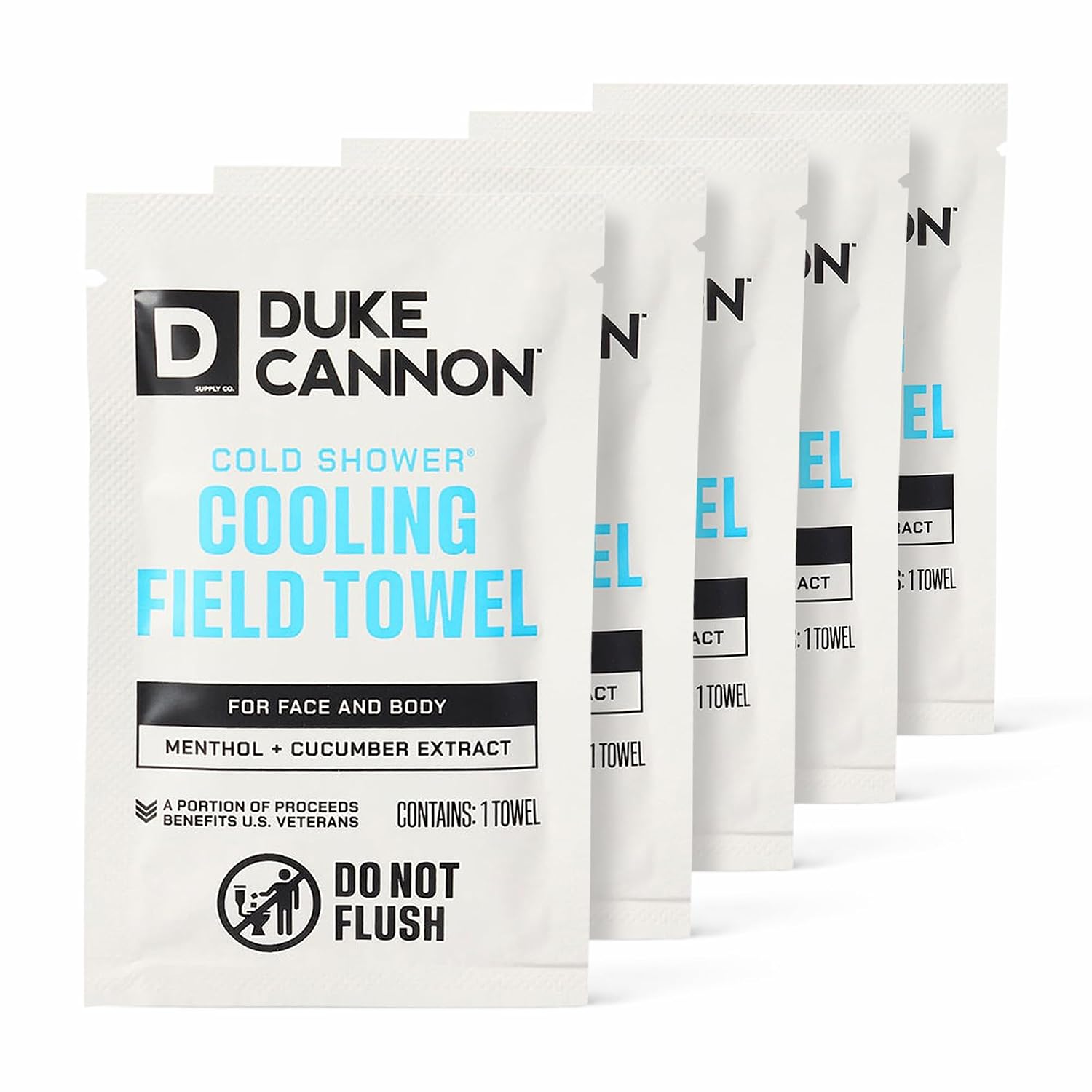 Duke Cannon Cold Shower Cooling Field Towels - 15 Individually Wrapped Towels - Men's Face and Body Wipes - Made with Menthol & Aloe - Instant Refresh Travel Pack