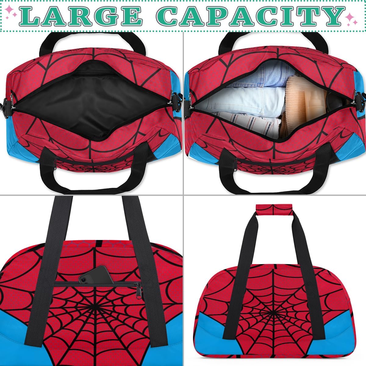 Red Spider Web Kids Overnighter Duffel Bags for Boys Girls, Carry-On Size Sports Gym Bag for School Practice or Overnight Travel Weekender Sleepover Workout Tote Bag