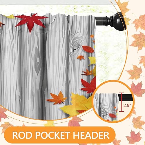 Miniatura 6 de Cortinas de cocina de hojas de otoño, juego de cenefa y nivel, 36 pulgadas, hojas de arce naranja, bolsillo para barra, cortina de niveles cortos