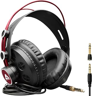 Audio Array AH-60-RD Semi-Open Back DJ Headphones | 50mm Drivers Delivers Dynamic Balanced Output | 15Hz–25kHz, 32Ω, 100dB SPL, 1200mW | 3m OFC Single-Sided Cable with Screw-On 3.5mm + 6.3mm Plug