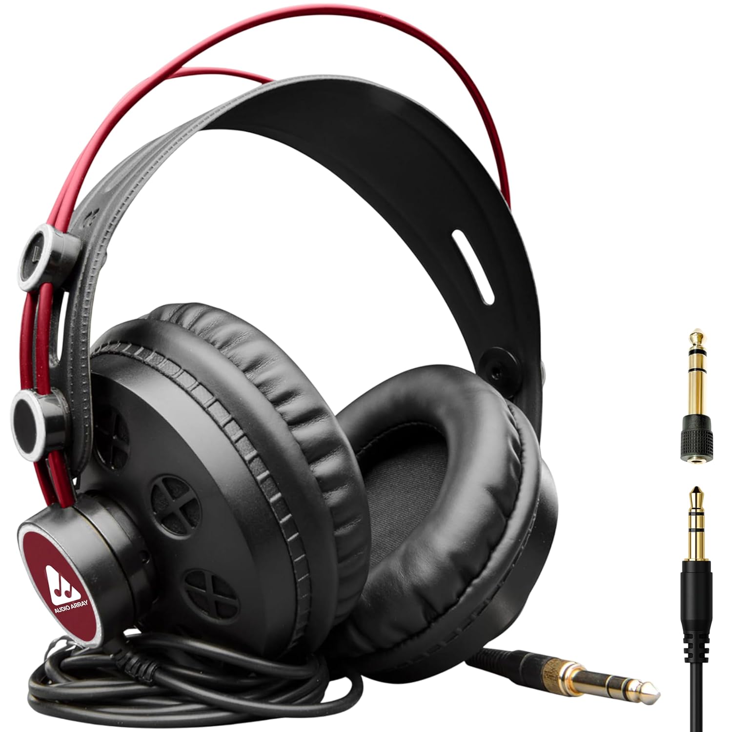 Audio Array AH-60-RD Semi-Open Back DJ Headphones | 50mm Drivers Delivers Dynamic Balanced Output | 15Hz–25kHz, 32Ω, 100dB SPL, 1200mW | 3m OFC Single-Sided Cable with Screw-On 3.5mm + 6.3mm Plug