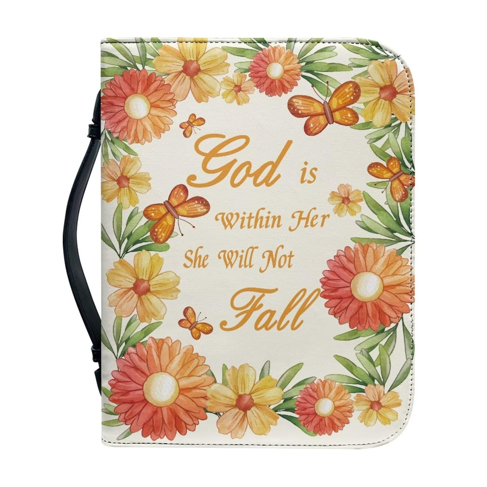 Talayituse Bible Covers for Women Men PU Leather Bible Case Bible Bag Tote Book Carrying Case Christian Bible Accessories, Cross Butterfly Flower - God is Within Her, L — image 1