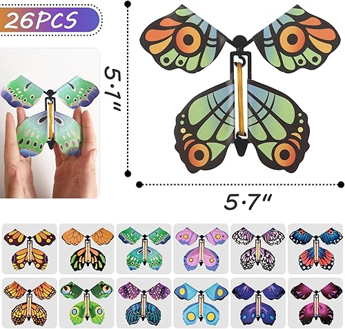 Miniatura 2 de MCPINKY 26 juguetes mágicos de mariposa voladora, juguete de mariposa de cuerda de hada voladora, tarjetas de mariposa voladora en el libro, caja de