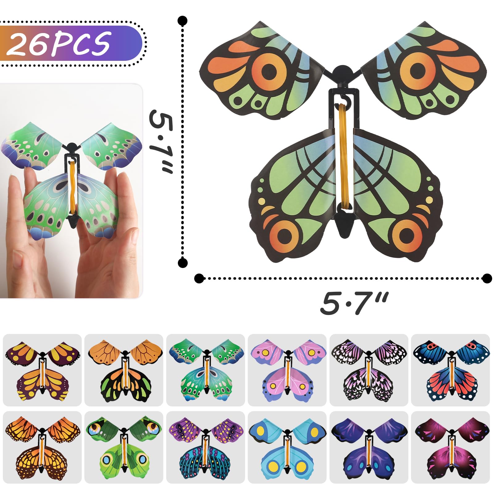 MCPINKY 26PCS Magic Flying Butterfly Toys, Wind Up Butterfly Toy Fairy Flying Toy Flying Butterfly Cards in The Book Surprise Explosion Box Gift Wrapping for Birthday Party Wedding Anniversary