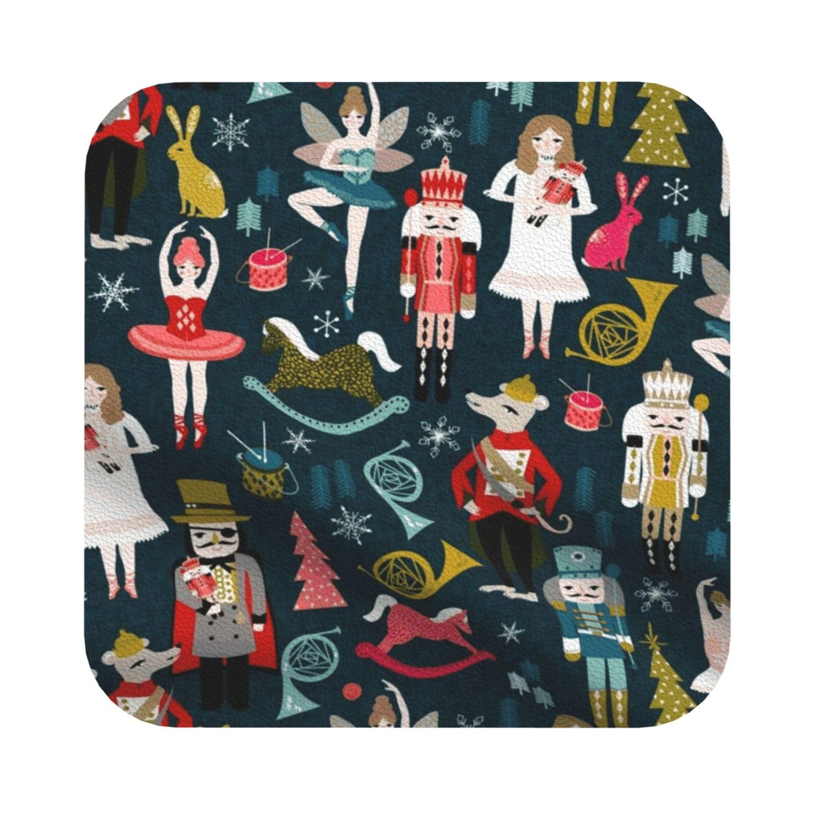 Women's Nutcracker Ballet Xmas Dance PU Leather Coasters Set of 6 Square Drink Coasters