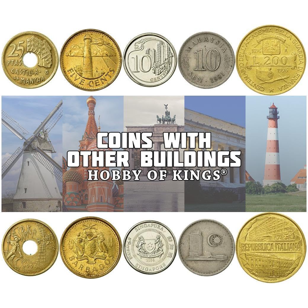 Historic Buildings Coin Collection, Lighthouses, Ports, Windmills, Skyscrapers, Airports, Houses, Gates, Monuments, Banks