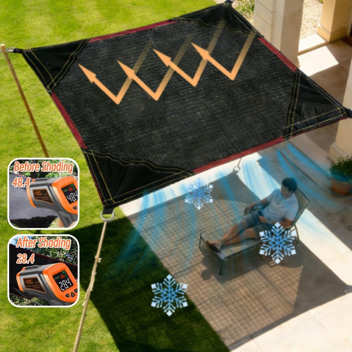 Malla Sombra HDPE 4 Esquinas Reforzadas, Pantalla Protección UV 98% Exterior(Black,4mx6m)
