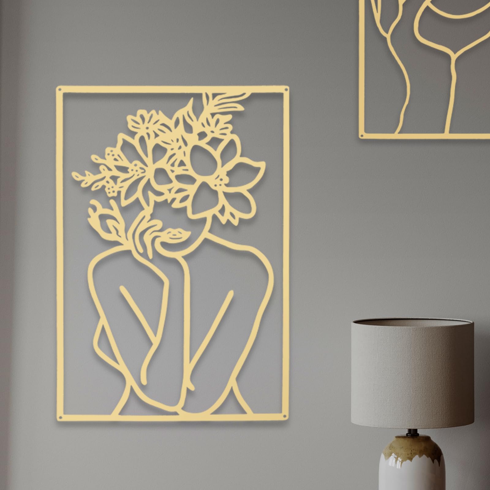 Set Of 3 Gold Metal Wall Art Decor - Modern Abstract Female Line Sculptures For Living Room, Bedroom, Office (16.9x11.8in Each) - View #5