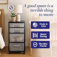 Vista 6 de HOMZ Torre de Cajones, Carrito Organizador de Almacenamiento de 4 Niveles de Plástico Transparente, Marco Negro - Cajones Rodantes Multiusos