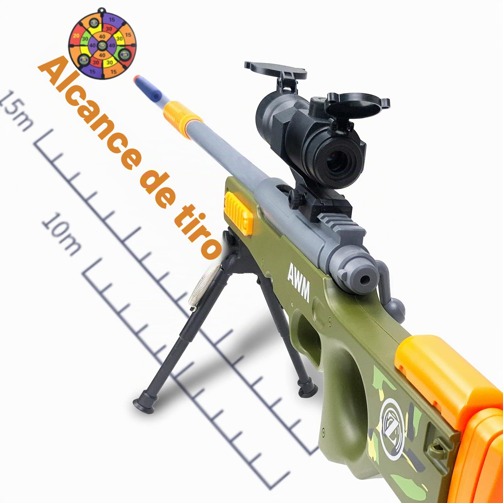 AGM MASTECH AWM Pistola lanzadora de proyectil, 40 Dardos Oficiales, Clip de 4 Dardos, 2 revistas, Stock extraíble, extensión de Barril, Juego de Juguetes Blaster para niños, niños y Adultos(Blanco)