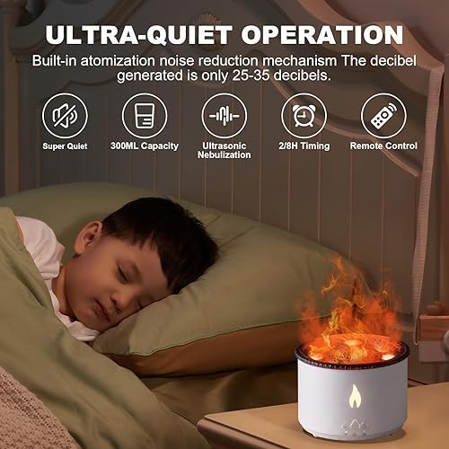 Miniatura 4 de MINGPINHUIUS Volcano Humidificador Difusor de aceite esencial de aromaterapia, 2 modos de niebla llama y volcán, gran capacidad con temporizador sin