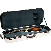 Crossrock Fiberglass Mandolin Case Oblong for F-Style Fits Gibson F5 | Milky White Gloss Finish, Forest Green Velvet, TSA Lock, Hygrometer, Backpack Straps Hard Shell Pro Travel Series