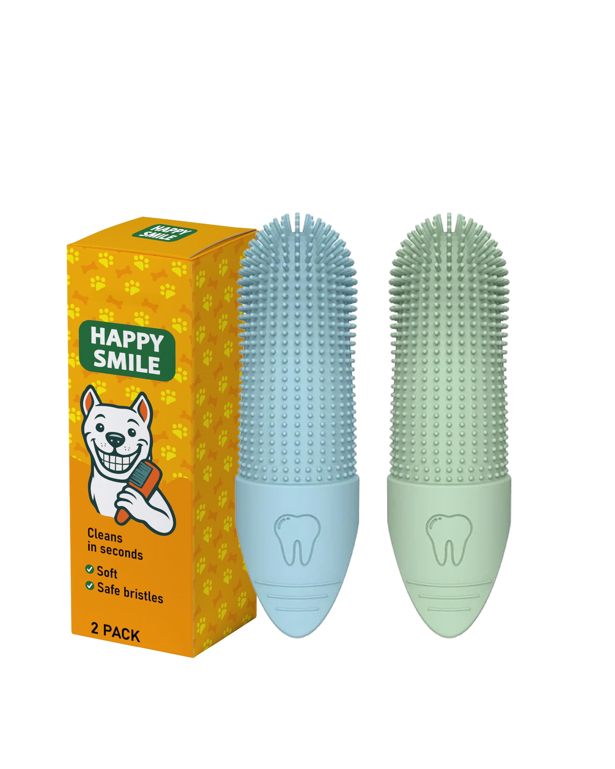 Happy Smile Dog Toothbrush 360° – Soft Silicone Finger Toothbrush, 2-Pack