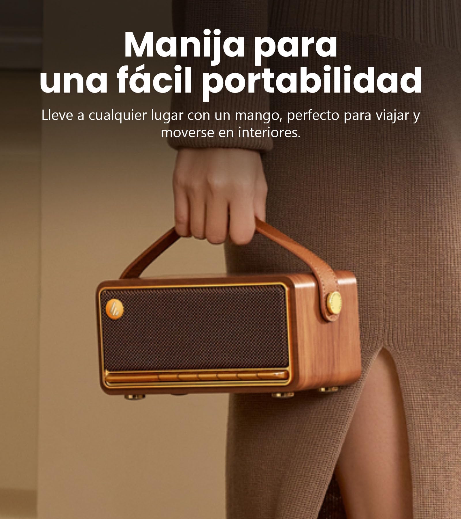 Edifier MP330 Altavoz Bluetooth Portátil con 40W RMS & Audio Hi-Res，Marrón | Sonido 360°, Emparejamiento estéreo dual, 19h de autonomía, Bluetooth 6.0 Multipunto, para interior y exterior