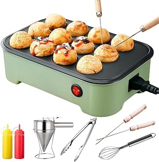 Máquina para Hacer Takoyaki De 12 Cavidades, Sartén Portátil para Takoyaki con Kit De Embudo Separador, Máquina Eléctrica para Hacer Bolas De Pulpo, Control Automático De Temperatura, para Preparar