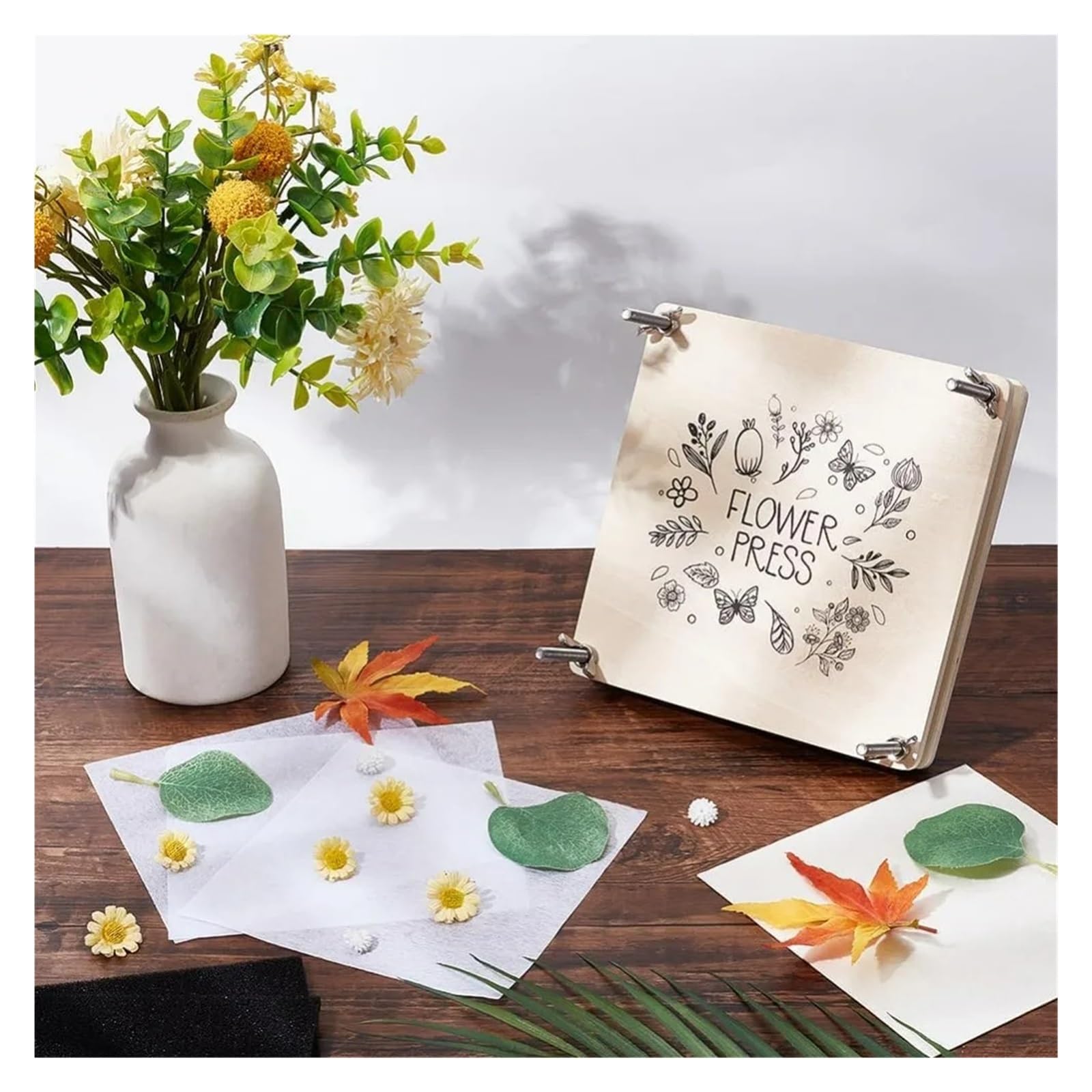 SUBLXPoten Kit de Prensa de Flores Kits de prensa flores grandes, 7x7 pulgadas, 4 capas, kit plantas, kits hojas madera cuadradas for manualidades, arte, fabricación secas