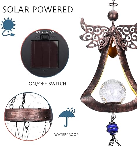 Miniatura 3 de Taman Campanilla de Viento  Luces Solares de Ángel Campanillas de Viento para Exteriores e Interiores, Bola de Vidrio Agrietado LED Regalo