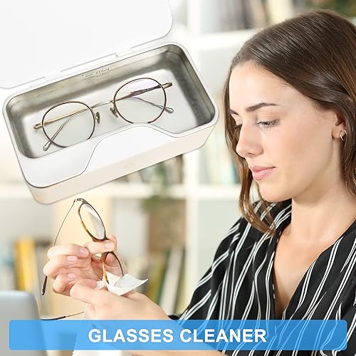 Miniatura 3 de VMBQRTI Limpiador ultrasónico de joyas, tanque de acero inoxidable de 15.2fl oz, frecuencia de 46 KHz, máquina de limpieza ultrasónica portátil de