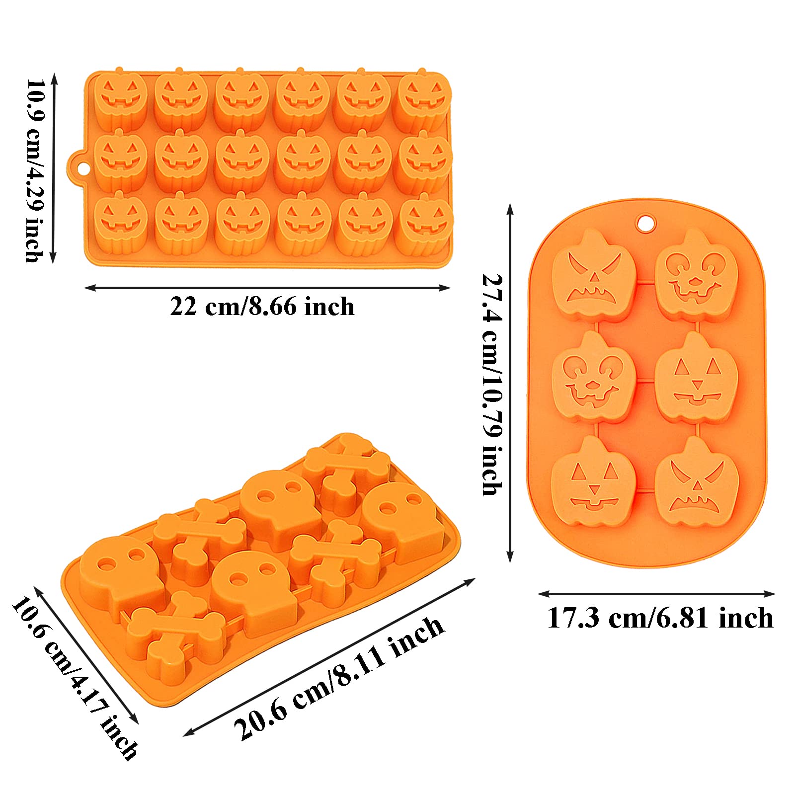 3 Stampi In Silicone Per Halloween: Fantasmi, Zucche Sorridenti E Arrabbiate, Ossa, Per Cioccolato E Ghiaccio