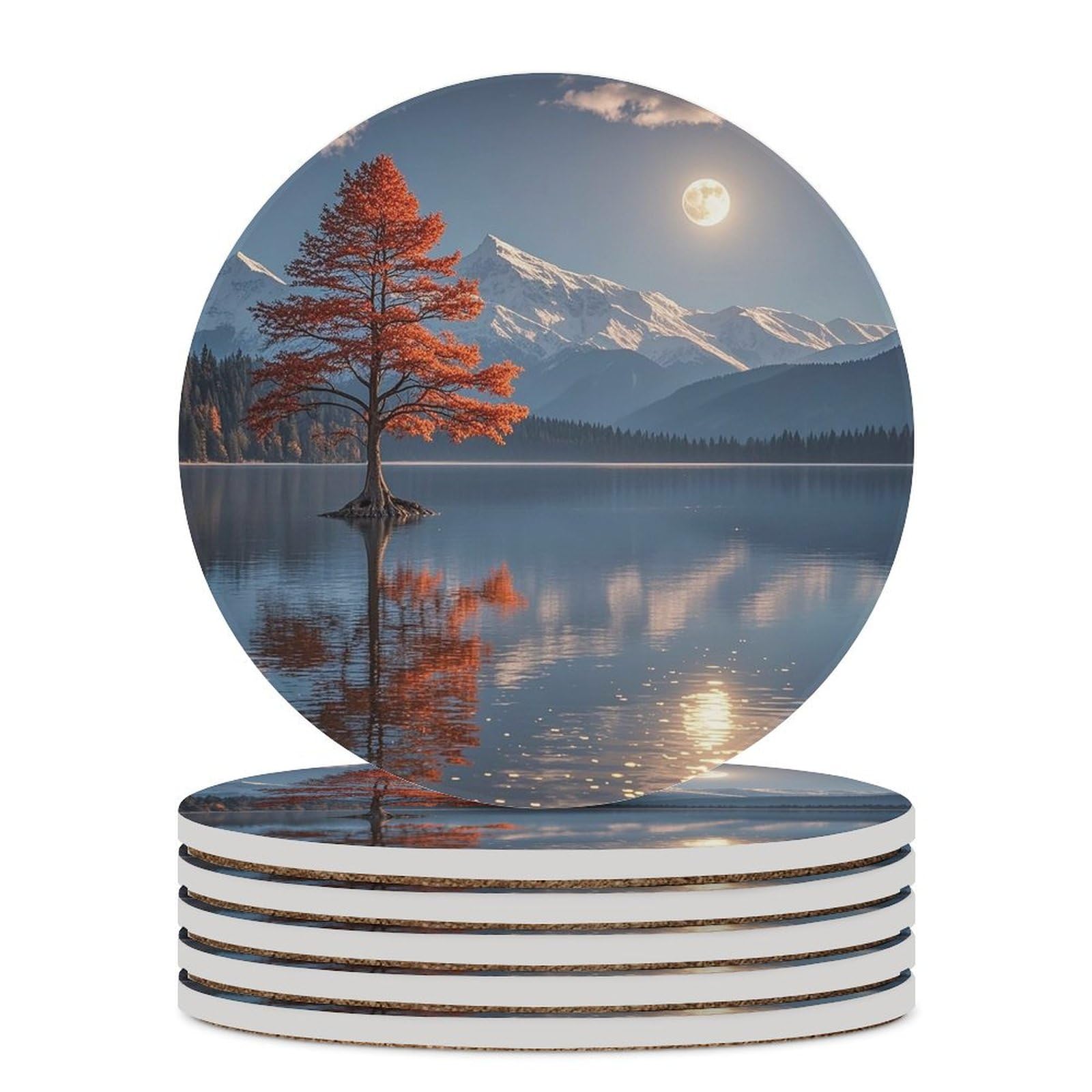 Dessous de verre en céramique rouge avec liège | Lot de 6 pour table